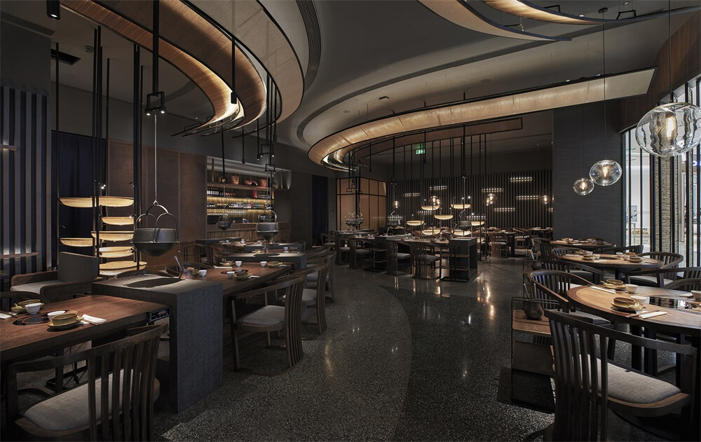 翘脚牛肉火锅店装建—尽膳口福餐厅设计案例(图1)